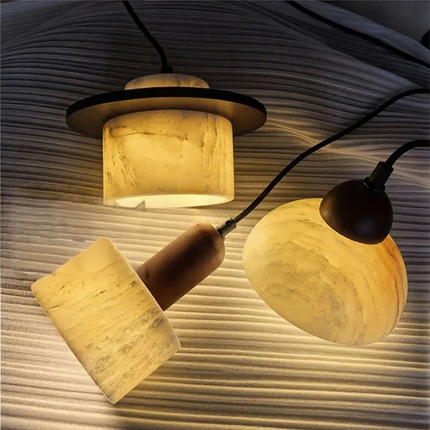Adjustable Height Wabi Sabi Pendant Light Retro American Translucent Marble Droplight for Dining Table Kitchen Island Restaurant