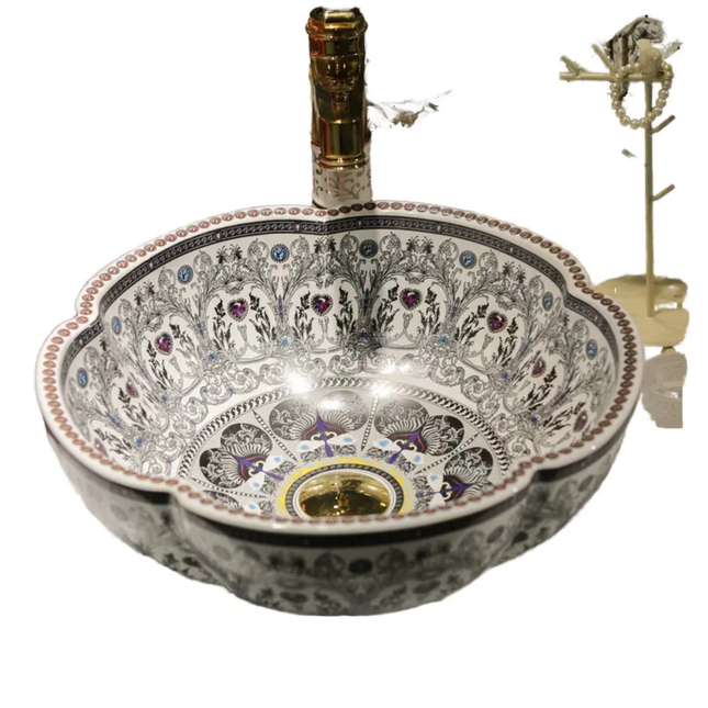 European Style Stone Wash Basin Modern Design Ceramic Table Art Home Toilet Table Drainer HouseHold Bathroom Accessory