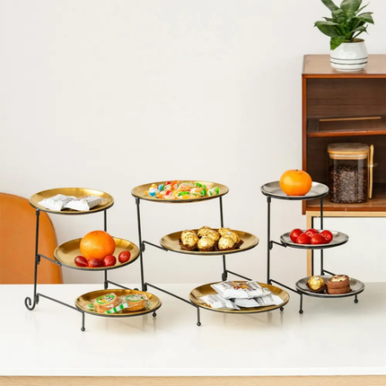 Modern Three Layer Fruit Cake Plate, Artistic And Luxurious Stainless Steel and Iron Detachable and Foldable Dessert Plate