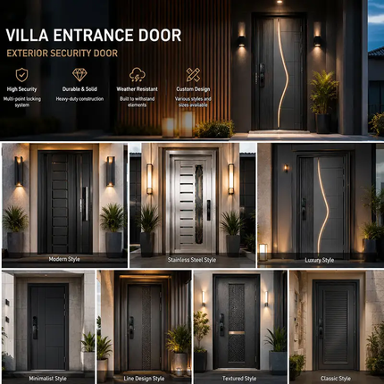 Modern Design High Quality Soundproof Exterior Front Entry Security Stainless Steel Entrance Entry Door With Smart Lock