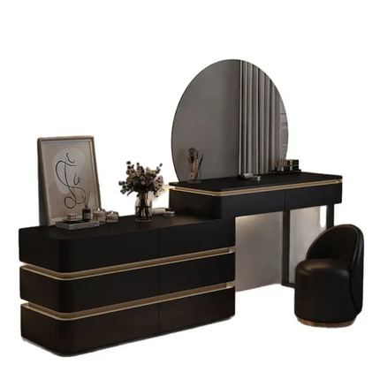 New Luxury Integrated Makeup Table Storage Cabinet Modern Design Extendable LED Lighted Bedroom Pine Wood MDF Panel
