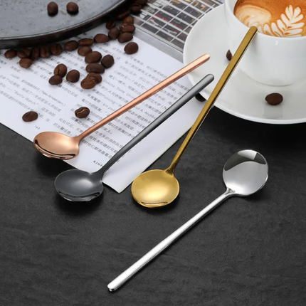 Custom Logo Stainless Steel Mirror Polish Long Handle Teaspoon with PVD Gold Coating For Coffee Latte Ice Cream Mixing-Present