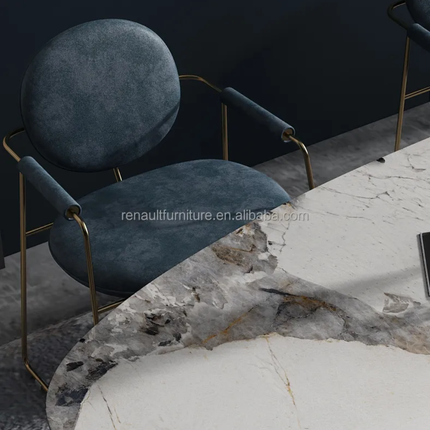 Modern Ceramic Dining Table Set with Metal Chair for Home or Hotel for Home Office Furniture