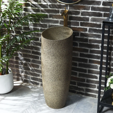 Traditional Irregular Porcelain Washbasin with Lotus Motifs – Floor-Mounted, Free-Standing Pedestal Sink for Bathrooms