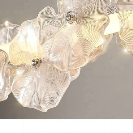 Long French Luxury Glass Lotus Chandelier Modern Flower Bar Counter Art Decoration Pendant Dining LED Hanging Lights Middle