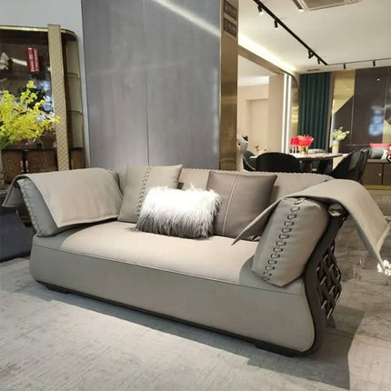 European Luxury Design Leather Sofa Set High-End Wooden Sectional Furniture For Hotel Villa Living Room Includes Chairs