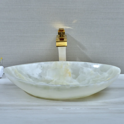 Luxury Wash Basin White Onyx Bathroom Single Vessel Sink Big Size Basin Sink Bathroom Cabinet Countertop Art Wash Basin