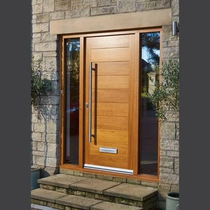Elegant French Countryside Inspired Arched Top With Transom Window Bright Natural Light Foyer Exterior Wood Door