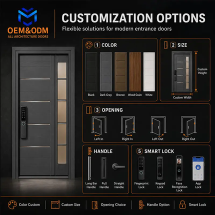 Custom Design Stainless Steel Exterior Security Front Interior Modern Home Entrance Door With Smart y
