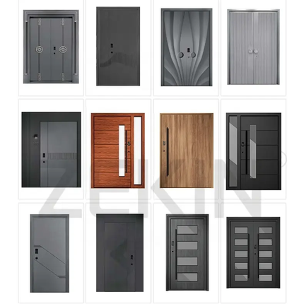 Customized Main Slab Wood Door For Houses Cast Aluminum Solid Wooden Doors Exterior Luxury Villa House Front Entry Doors