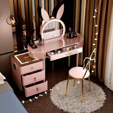 Modern Green Dressing Table Set With LED Lighted Mirror And Storage For Girls Wood Design For Bedroom Living Room Or Hotel Use