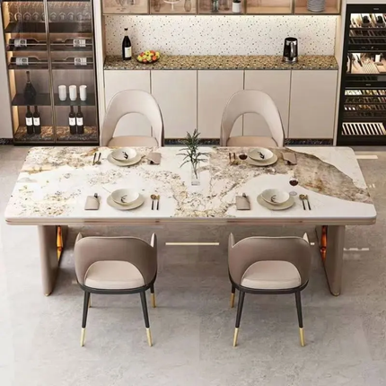 Italian Dining Room Furniture – Rectangular Light Rock Dining Table, Elegant and Durable for Household Use