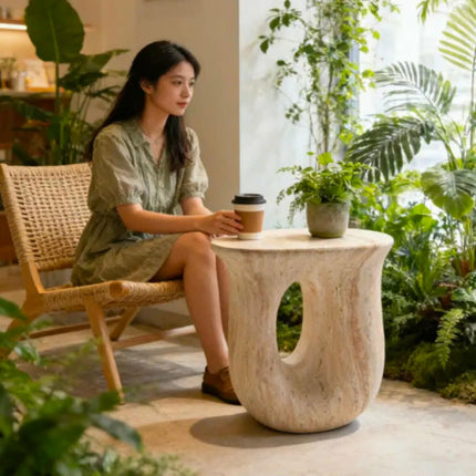 Modern Organic Shape Travertine Side Table Luxury Sculpture Natural Stone End Table Cream Beige Wabi Sabi Bedside Stool