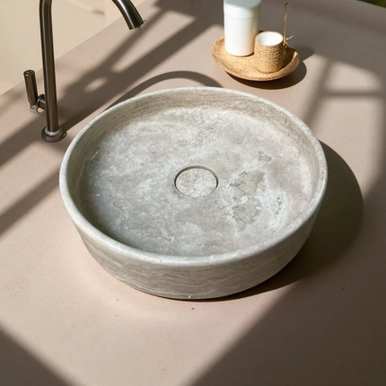 Custom Japanese Wabi Sabi Bathroom Sink Natural Marble Stone WashBasin Round Shape Travertine Wash Basin