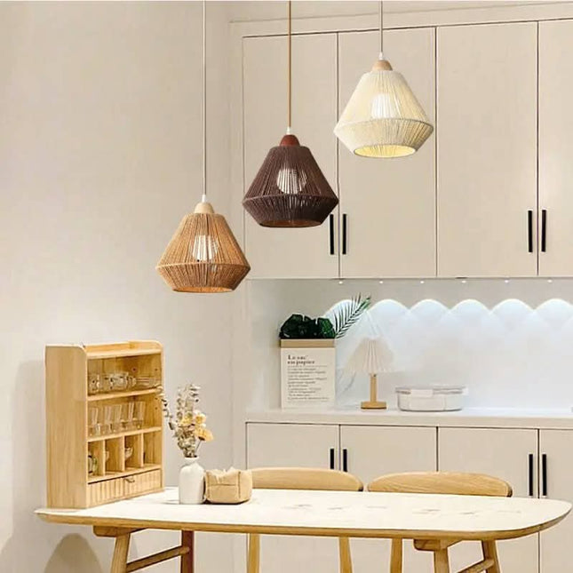 Postmodern Creative Rattan Restaurant Chandelier Modern Minimalist Home Stay Pendant Light Retro Style Solid Wood Pendant Lamps