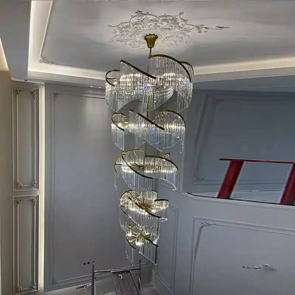 American Luxury Villa Lobby Staircase Hollow Crystal Chandelier Duplex Building Crystal Decorate the Large Inde Pendant Lamp
