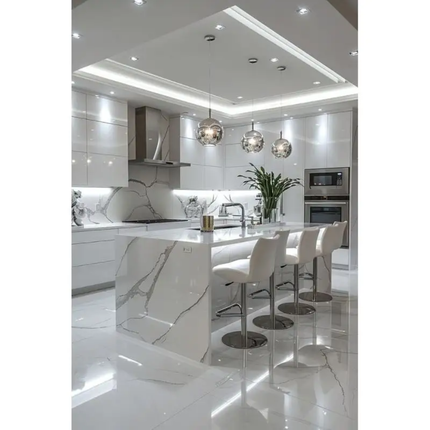 Customize Extra Modern High Quality Modular Marble Island Lacquered Glass Door  Dining Kitchen Cabinet