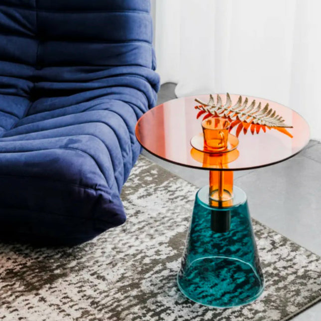 Personalized Designer Glass Round Coffee Table Luxury Red Green Hotel Bar Sofa Decoration Furniture Glass Side Table