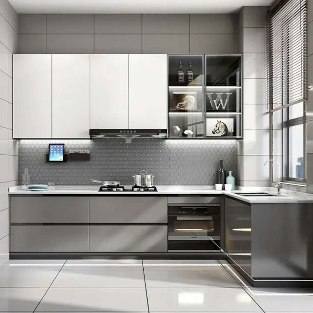 Whole House Customization Glossy Luxury Modern Design Grey Stainless Steel Kitchen Cabinet For Villa