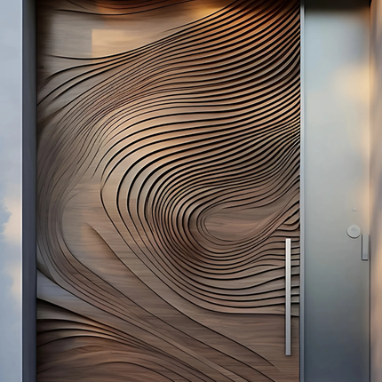 Light Luxury Modern Solid Wooden Door 3D Texture Carving Log Wind Deflecting Axis Villa Entry Barn Door Gaoding Waterproof
