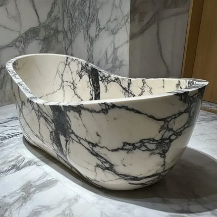 Customized High Polished Freestanding Italian Carrara Rectangle Travertine Black Hand Made Modern 12-Jet 20-Gallon Bathtub