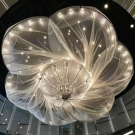 Large Crystal Pendant Flower Pattern Shaped Hotel Lobby Useful Ceiling Chandelier Customized for High Ceilings