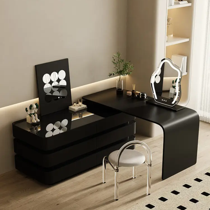 Black Dressing Table With Integrated Drawer Cabinet, Italian-Style Makeup Table, Vintage Style, High-End Solid