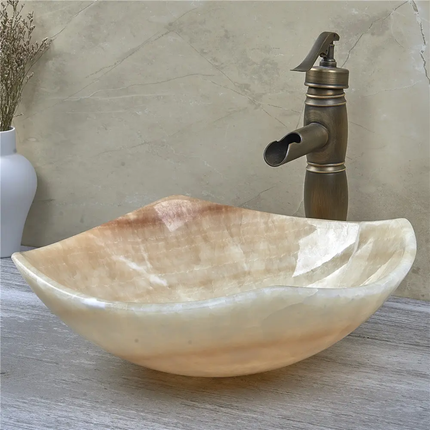 Size and Shape Can Be Customizable Luxury Natural Yellow Onyx Unique Shape Vessel Sink Marble Stone Wash Basin Bowl