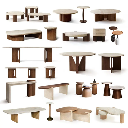 OEM ODM Modern Travertine Natural Marble Stainless Steel Side Table Extendable For Home Office or Living Room Furniture