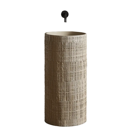 SDAYI Modern Designer Acrylic Pedestal Sink Surface Bathroom Wash Basin Colorful Artificial Stones Wood Grain Finish