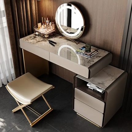 Luxury Modern Wooden Dressing Table Set With Lighted Mirror and Stool for Hotel Bedroom