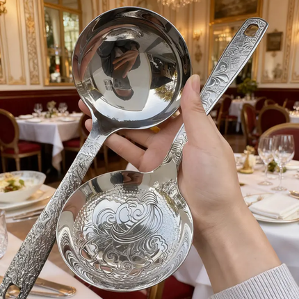 OEM/ODM 304 Stainless Steel Durable Large Soup Spoon Luxury Vintage Design Buffed Mirror Polish Retro Hot Pot Spoon