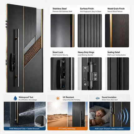 Custom Europe Residential Design Luxury Metal Stainless Steel Main Entrance Security Anti-Theft Doors