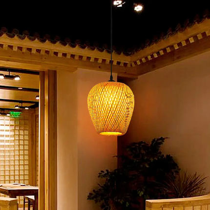 New Design Handmade Woven Bamboo Wicker Pendant Light Fixture Natural Rattan Hanging Lamps Chandelier for Home Decor Restaurant