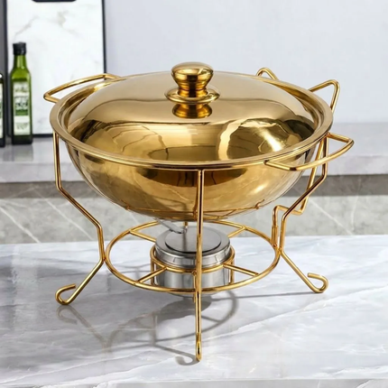 Restaurant Equipment 4.5Litres Golden Stand Buffet Food Warmer Catering Party Gold Round 8L Chafing Dish Glass Lid Soup Pot