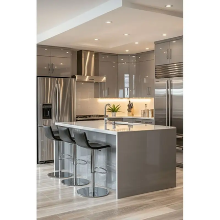 Customize Extra Modern High Quality Modular Marble Island Lacquered Glass Door  Dining Kitchen Cabinet