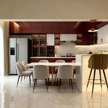 Modern Luxury Modular Eco-Friendly Red L-Shaped Kitchen Cabinets Island Custom Whole House Plywood Kitchen Furniture