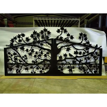Outdoor Large Luxury Design Laser Cut and Wrought Iron Swing Driveway Gate