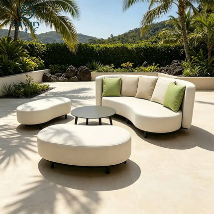 Luxury Outdoor Teak Furniture Solid Wood Outdoor Sectional Sofa Set All Weather Sun Resistant Fabric Lounge Couch Sofa