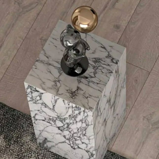 Living Room Natural White Marble Side Table Arabescato Marble Stone Plinth Table