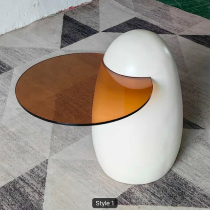 Luxury Art Creative Corner Table Cement Concrete Tempered Glass Modern Round Ornament Side Table