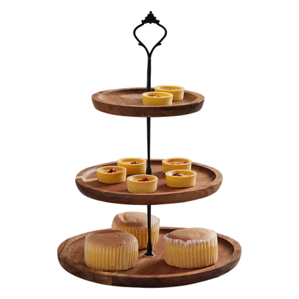 Eco-Friendly Three-Tier Acacia Wood Cake Stand Wooden Tray For Kitchen Accessories Weddings and Tea Parties