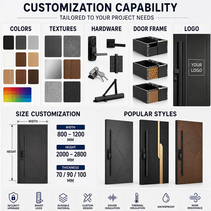 Custom Luxury External Modern Solid Stainless Steel Main Entrance Front Entry Anti-Theft Soundproof Doors