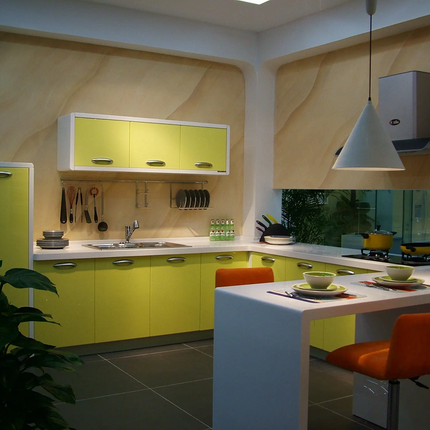 CBMMART Modern Grey and Shallow Yellow Kitchen Cabinet Set Custom Kitchen Cabinet with Island