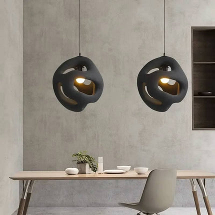 Adjustable Height Modern Indoor Oval Small Wabi Sabi Style Japanese Chandelier Hollow Design Loft Bar Counter Bedside Pendant