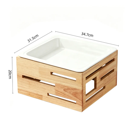 Hotel Catering Wooden Buffet Riser Multi Tier Dessert Display Shelf With Ceramic Tray For Wedding Banquet Party Table Decor