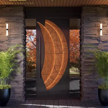 Wood Grain Carved Cast Aluminum Simple Sound Insulation and Environmental Protection Hingh-End Customized Entrance Door