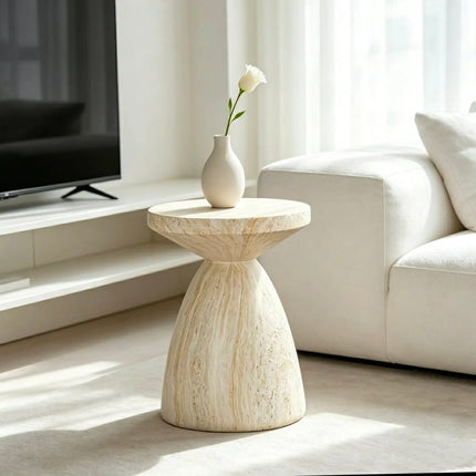 Durable Small Round Outdoor Coffee Table With Faux Travertine Texture Modern MgO Living Room Furniture