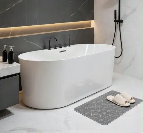 Acrylic Bathtub Modern Design Freestanding Bath Tub White Free Standing Alone Soaking Whirlpool Tub