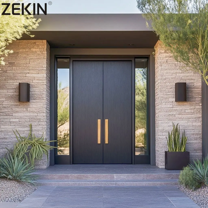ZEKIN Factory Direct Wholesale USA Luxury Main Aluminum Entrance Door Anti-Theft Sound Insulation Front Entry Double Leaf Doors